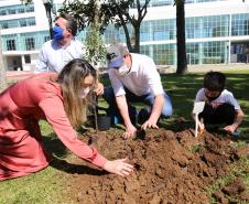 O Governador Carlos Massa Ratinho Junior participa nesta sexta-feira (28), da campanha Floresce Paraná, em comemoração ao Dia Nacional do Voluntariado. A ação é liderada pela primeira-dama do Estado e presidente do Conselho de Ação Solidária, Luciana Saito Massa. Acompanhados do secretário do Desenvolvimento Sustentável e do Turismo, Marcio Nunes. Curitiba, 28/08/2020. Foto: Geraldo Bubniak/AEN