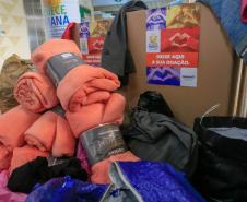 Ponto de arrecadação de cobertores e roupas. Foto: Valdelino Pontes